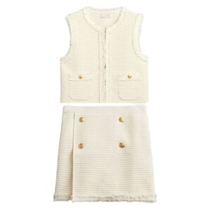 J. Crew Textured Bouclé Knit Vest & Mini Skirt Set Ivory Cream Size Medium